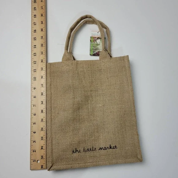 Burlap Bag Human Rights Watch Brown Black Minimalist Casual Open Hand Bag Tote - Picture 4 of 8